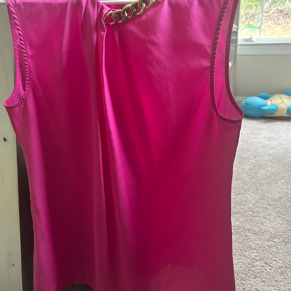 Michael Kors Fuchsia Sleeveless Blouse with Chain Accent - Picture 2 of 6